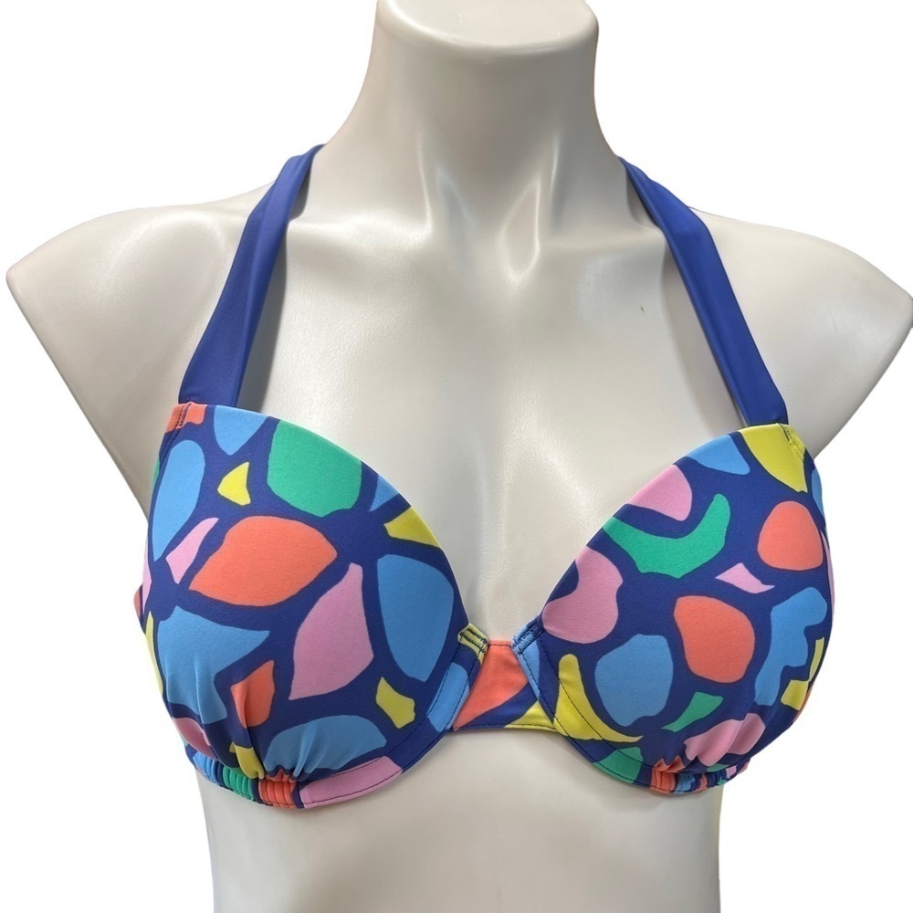 Aerie Bikini Top 36C Swimsuit Blue Geometric Floral